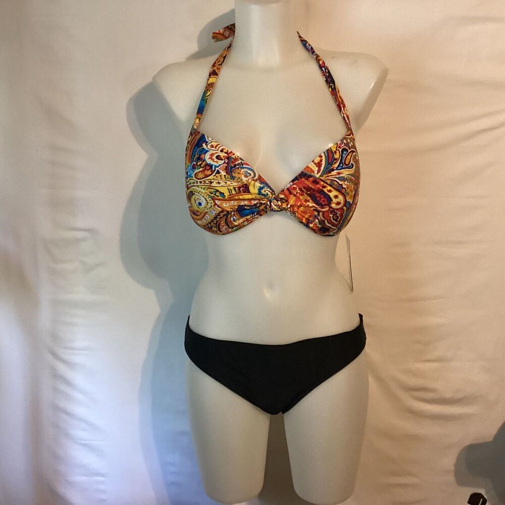 1315 NWT Bikini Bay Moulded Hearts P/U Halter Top with Black Scrunchy Bottom 12